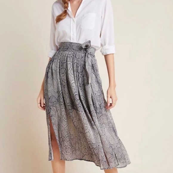 Anthropologie Maeve Annette Snake Print Midi Skirt Navy 10 - Picture 1 of 14